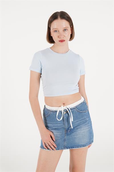 Sırt Kemer Detaylı Basic Bebe Mavi Crop