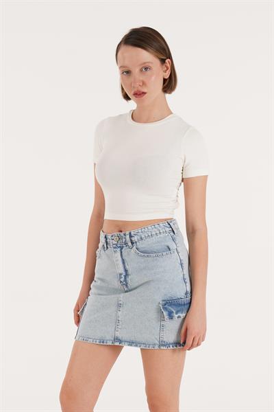 Sırt Kemer Detaylı Basic Beyaz Crop