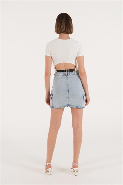 Sırt Kemer Detaylı Basic Beyaz Crop