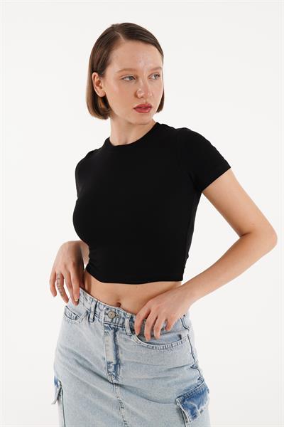 Sırt Kemer Detaylı Basic Siyah Crop