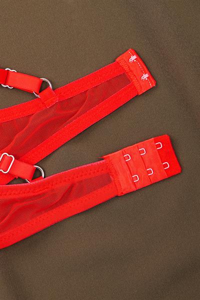 Sırtı Çapraz Model Dantelli Kırmızı Bralet Takımı (Sütyen & Tanga)