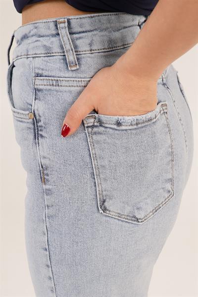 Straight Yüksek Bel Uzun Paça Açık Mavi Kar Yıkamalı Jean