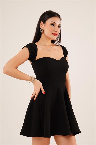 Straplez Kol Detaylı Siyah Mini Elbise