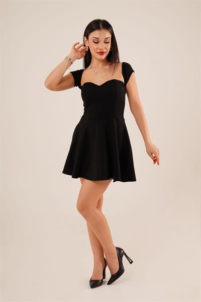 Straplez Kol Detaylı Siyah Mini Elbise