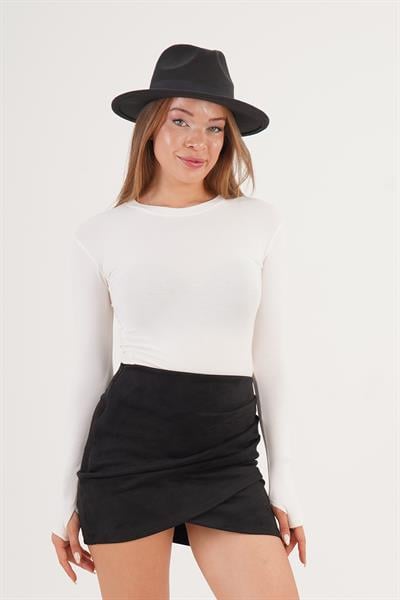 Önü Degaje Asimetrik Kesim Siyah Süet Etek