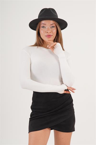 Önü Degaje Asimetrik Kesim Siyah Süet Etek