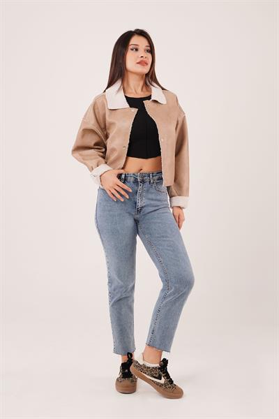 Suni Kürklü Suni Deri Vizon Ceket