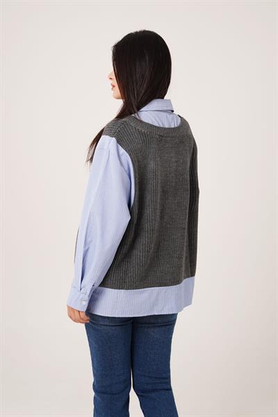 Süveterli Gömlek Yaka Antrasit Triko Kazak