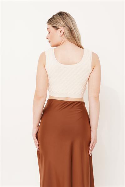 Taş İşleme Triko Bej Crop