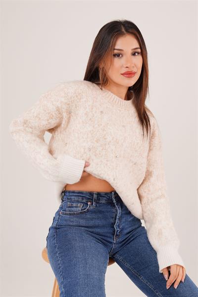 Taş İşlemeli Karyağdı Camel Triko Kazak