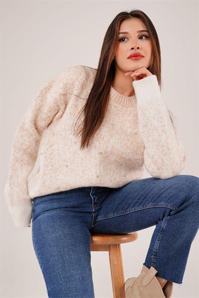 Taş İşlemeli Karyağdı Camel Triko Kazak