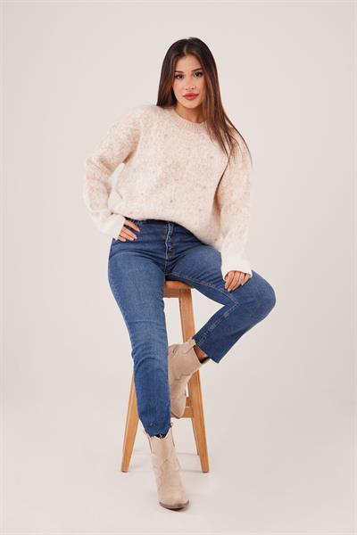 Taş İşlemeli Karyağdı Camel Triko Kazak