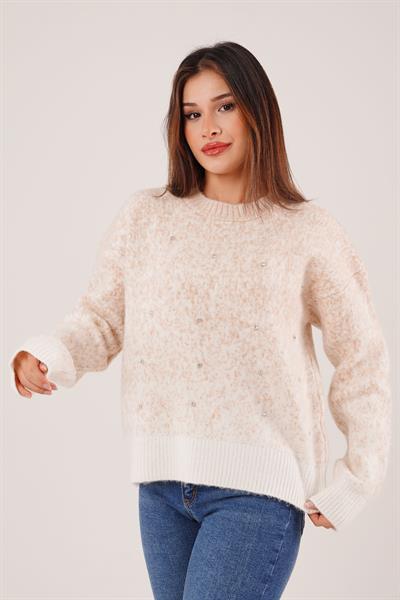 Taş İşlemeli Karyağdı Camel Triko Kazak