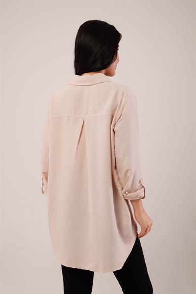 Tek Cep Full Oversize Bej Gömlek