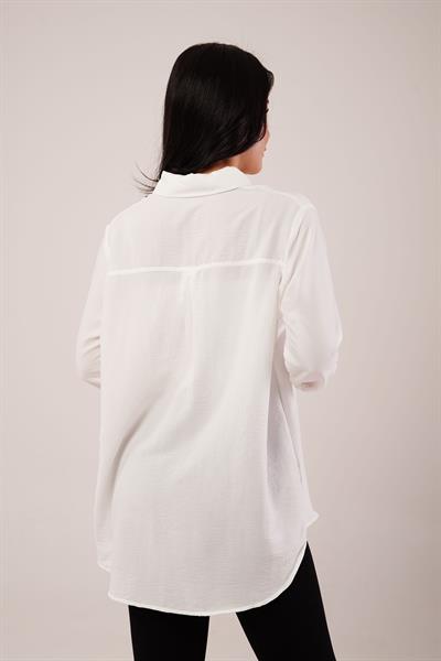 Tek Cep Full Oversize Beyaz Gömlek