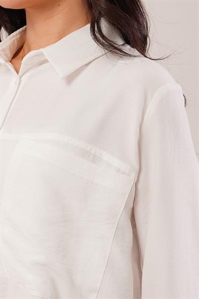 Tek Cep Full Oversize Beyaz Gömlek