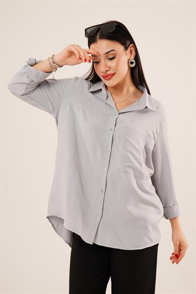 Tek Cep Full Oversize Gri Gömlek