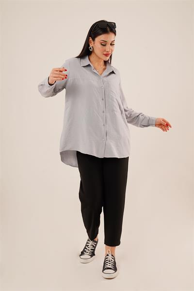 Tek Cep Full Oversize Gri Gömlek