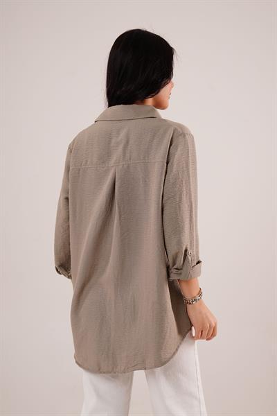 Tek Cep Full Oversize Haki Gömlek