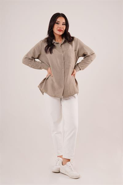 Tek Cep Full Oversize Haki Gömlek