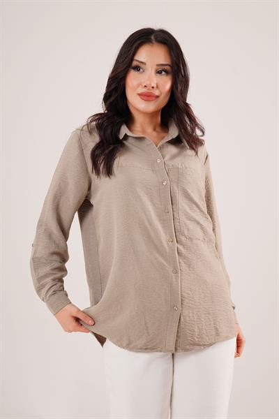 Tek Cep Full Oversize Haki Gömlek