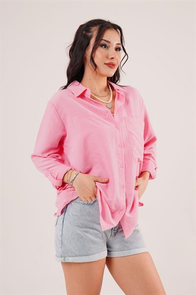Tek Cep Full Oversize Pembe Gömlek