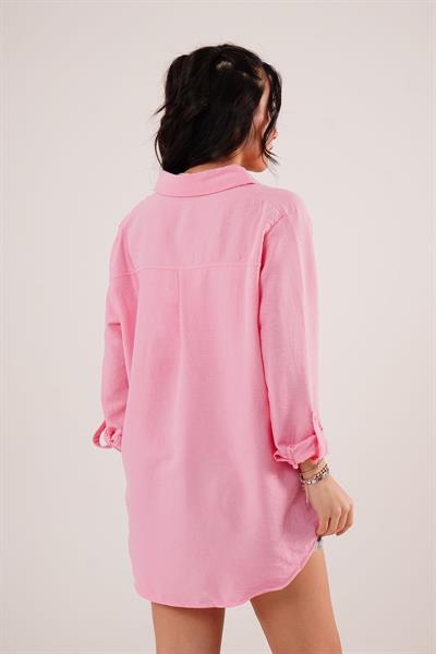 Tek Cep Full Oversize Pembe Gömlek