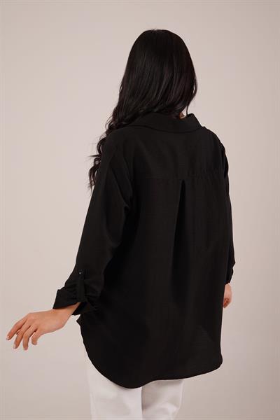 Tek Cep Full Oversize Siyah Gömlek