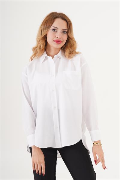 Tek Cepli Düğmeli Klasik Beyaz Gömlek