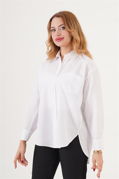 Tek Cepli Düğmeli Klasik Beyaz Gömlek