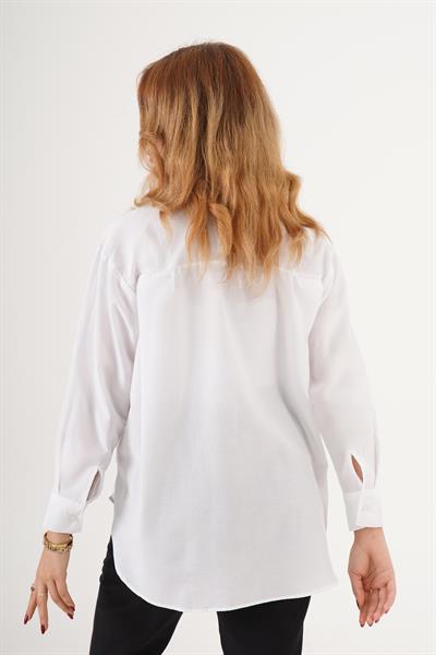 Tek Cepli Düğmeli Klasik Beyaz Gömlek