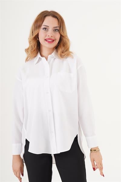 Tek Cepli Düğmeli Klasik Beyaz Gömlek