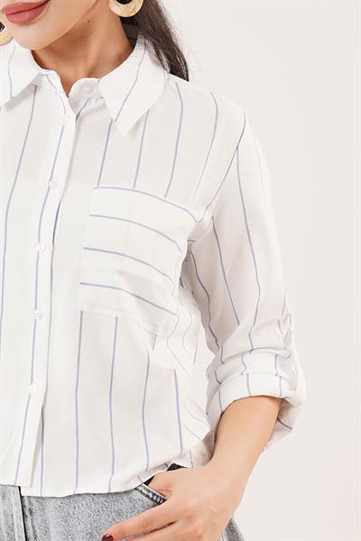 Tek Cepli Saks Çizgili Gömlek