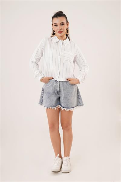 Tek Cepli Saks Çizgili Gömlek