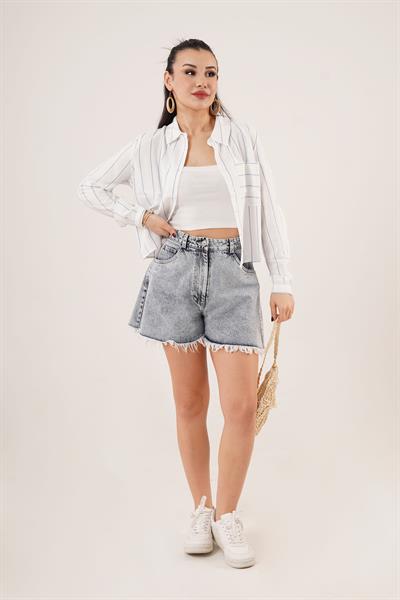 Tek Cepli Saks Çizgili Gömlek