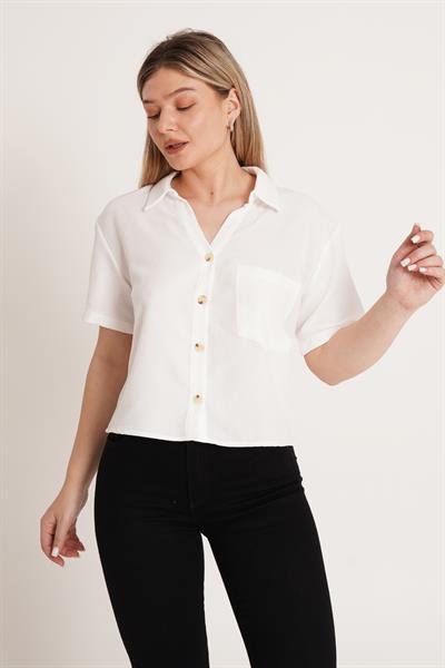 Tek Cepli Sunshine Kısa Beyaz Gömlek