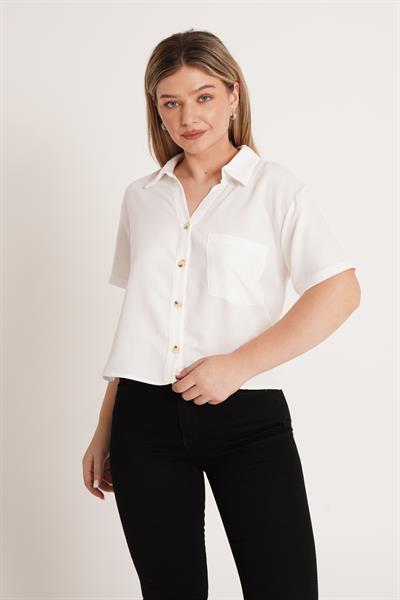 Tek Cepli Sunshine Kısa Beyaz Gömlek