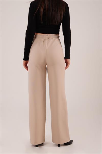 Tek Düğme Cepli Palazzo Camel Pantolon