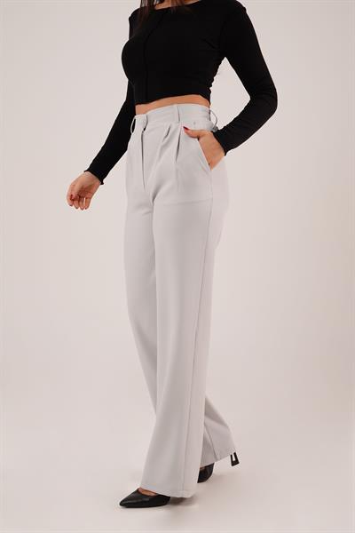 Tek Düğme Cepli Palazzo Taş Pantolon