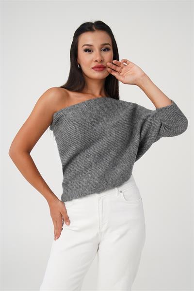 Tek Omuz Detaylı Kol Ribanalı Antrasit Kazak