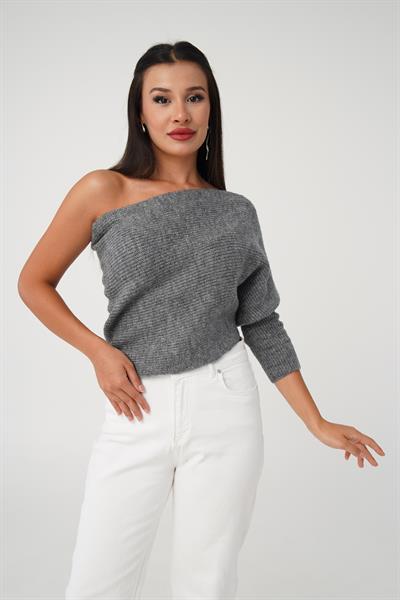 Tek Omuz Detaylı Kol Ribanalı Antrasit Kazak