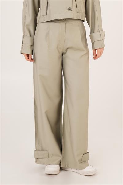 Paça Şerit Detaylı Pensli Gabardin Pantolon Çağla Yeşili