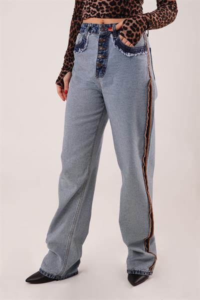 Ters Dikiş Ters Model Mavi Jean Pantolon