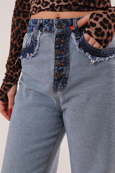 Ters Dikiş Ters Model Mavi Jean Pantolon