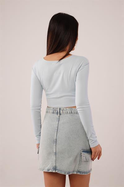 Ters Dikişli Basic Bebe Mavisi Body Bluz