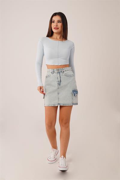 Ters Dikişli Basic Bebe Mavisi Body Bluz