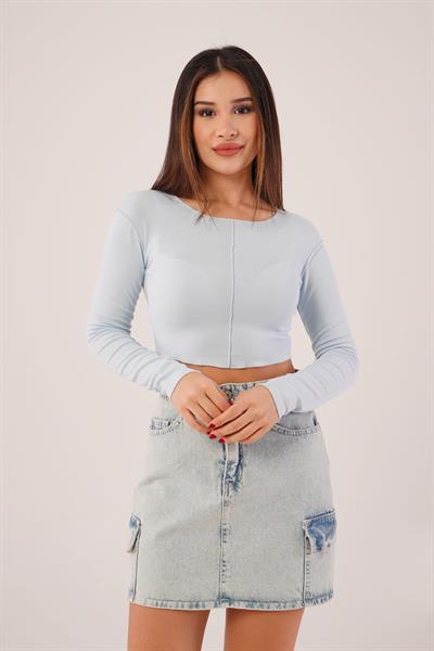 Ters Dikişli Basic Bebe Mavisi Body Bluz
