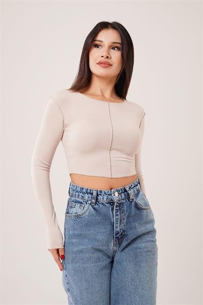 Ters Dikişli Basic Bej Body Bluz
