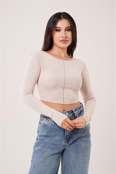 Ters Dikişli Basic Bej Body Bluz