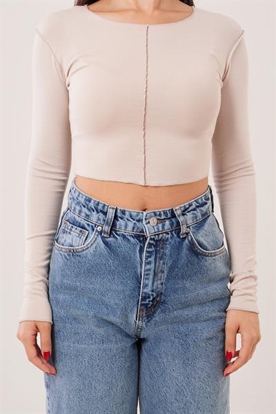 Ters Dikişli Basic Bej Body Bluz